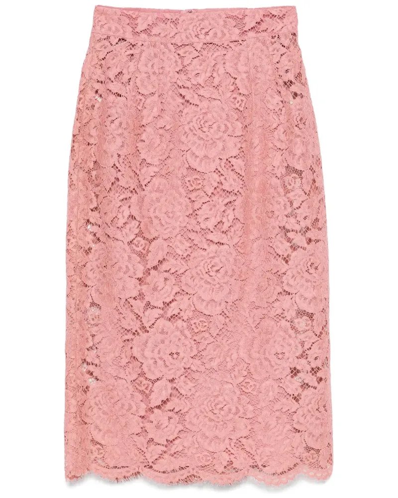 Dolce & Gabbana Lace Midi Rock mit bestickten Logo F0473