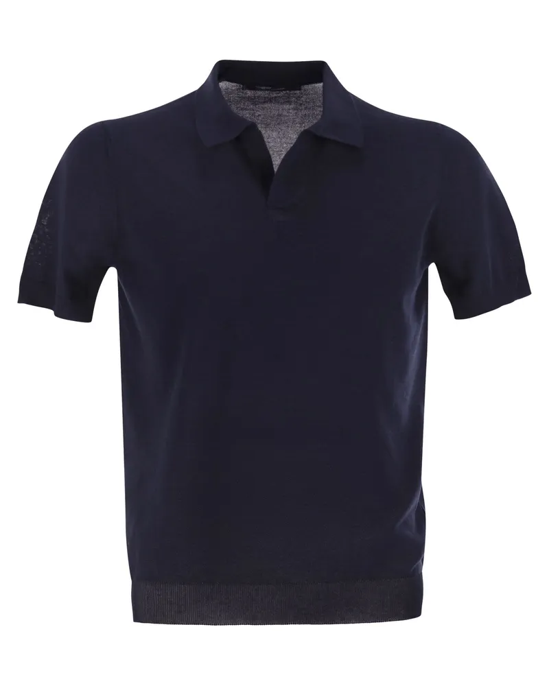 Tagliatore Basic kurzärmelige Baumwollpolo -Hemd Blue