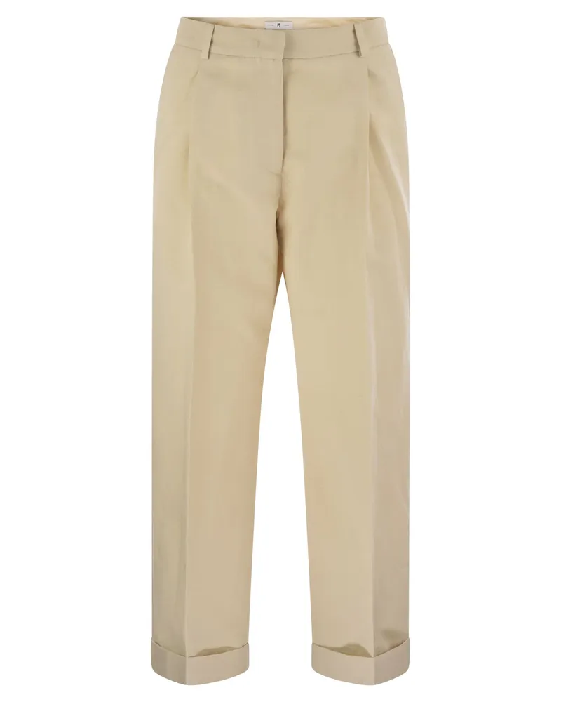 PT TORINO Anna Baumwolle und Leinenhosen Cream
