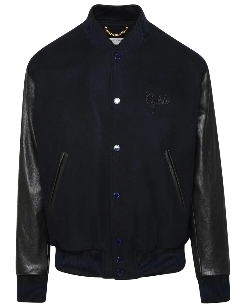 Golden Goose Bomberjacke goldener Gänse in blau und schwarzer Wollmischung Black