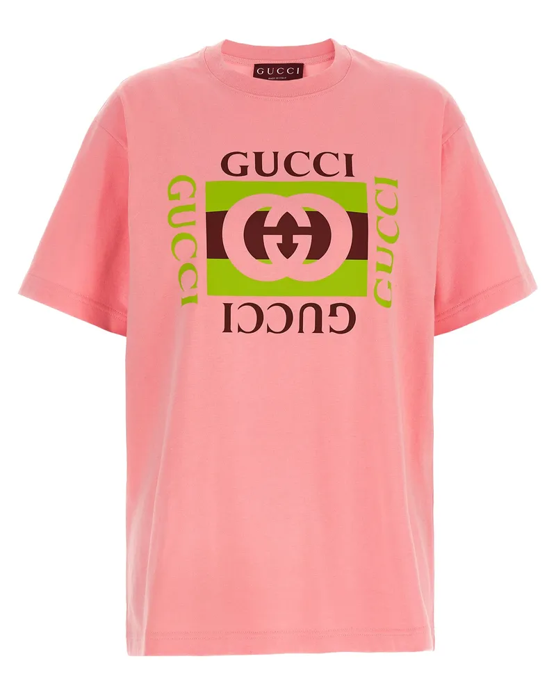 Gucci T-Shirt mit „Gucci Incrocio Gg E Web“-Aufdruck Pink