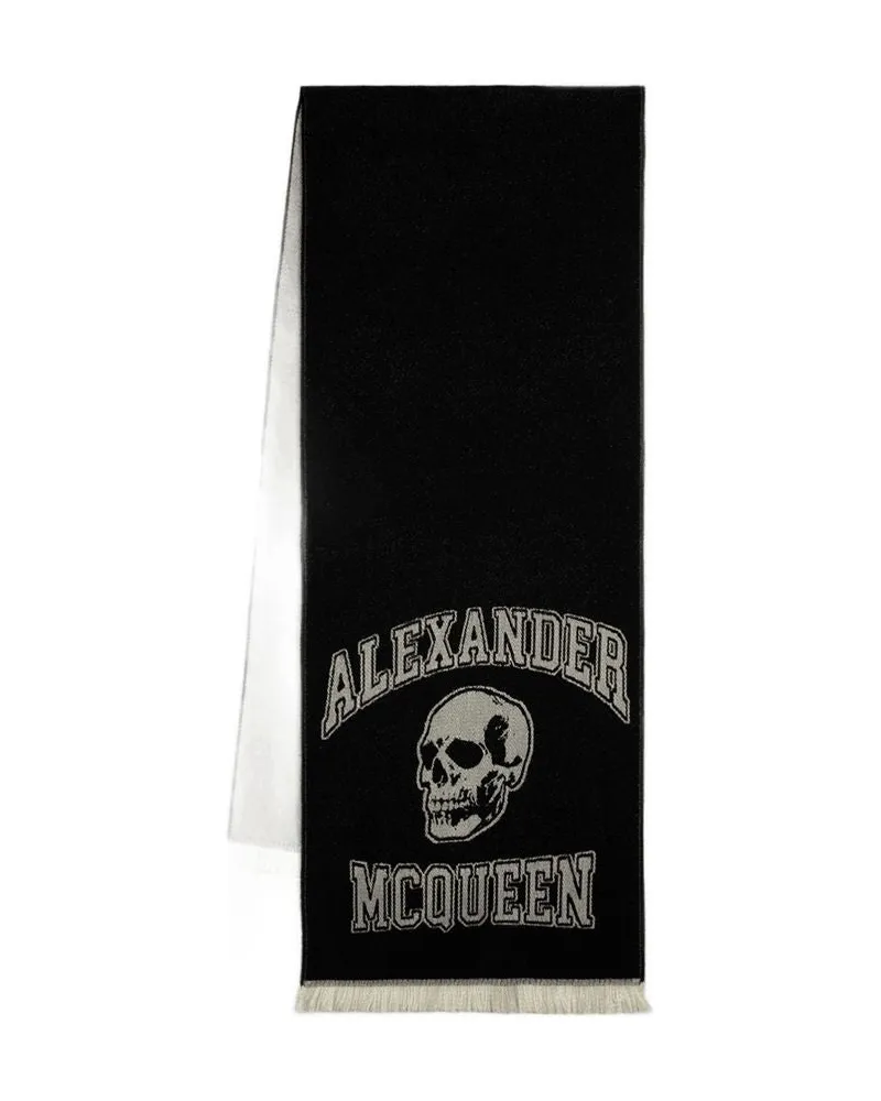 Alexander McQueen Varsity Logo Skul Schal  Wolle Schwarz/Elfenbein Schwarz