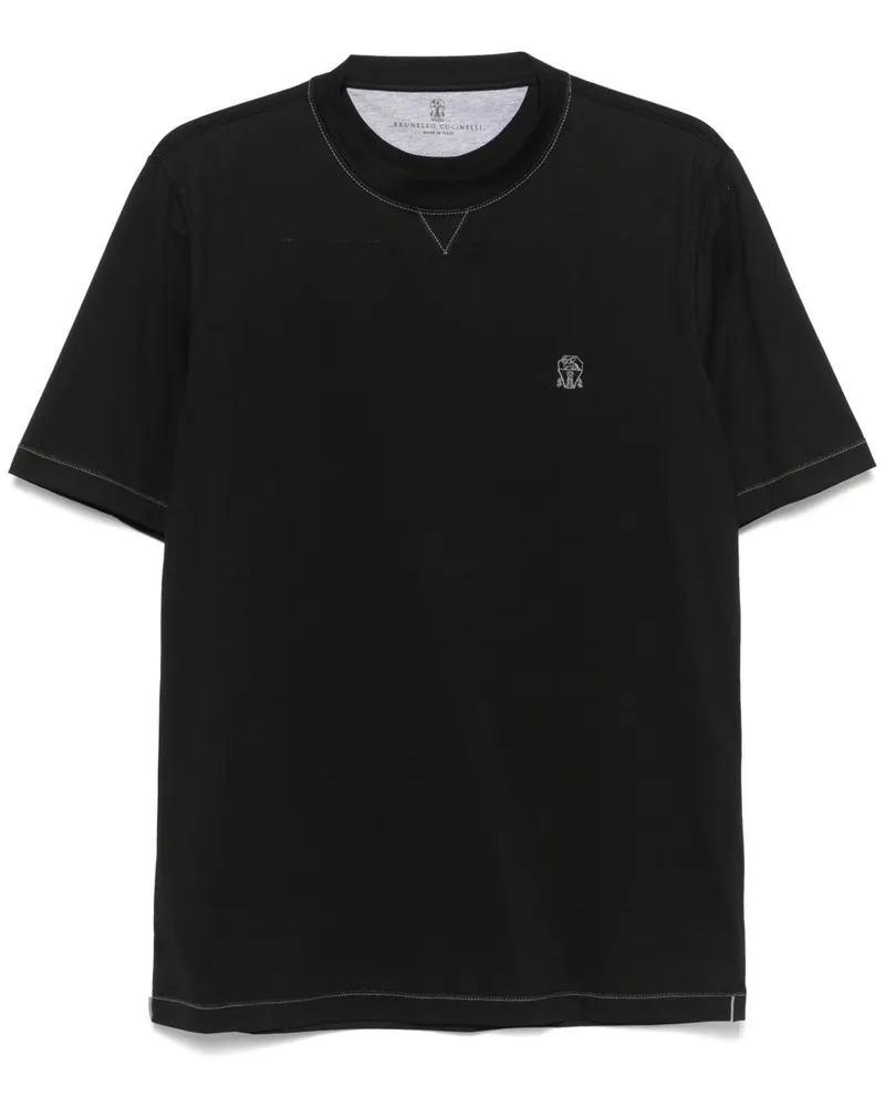 Brunello Cucinelli Logo Baumwoll -T -Shirt Black