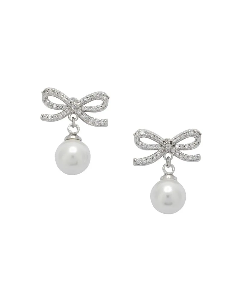 Self-Portrait Selbstporträt-Ohrringe mit Schleife und Perlen Silver