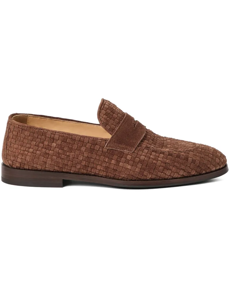 Brunello Cucinelli Weaved Wildleder Penny Loafer Brown