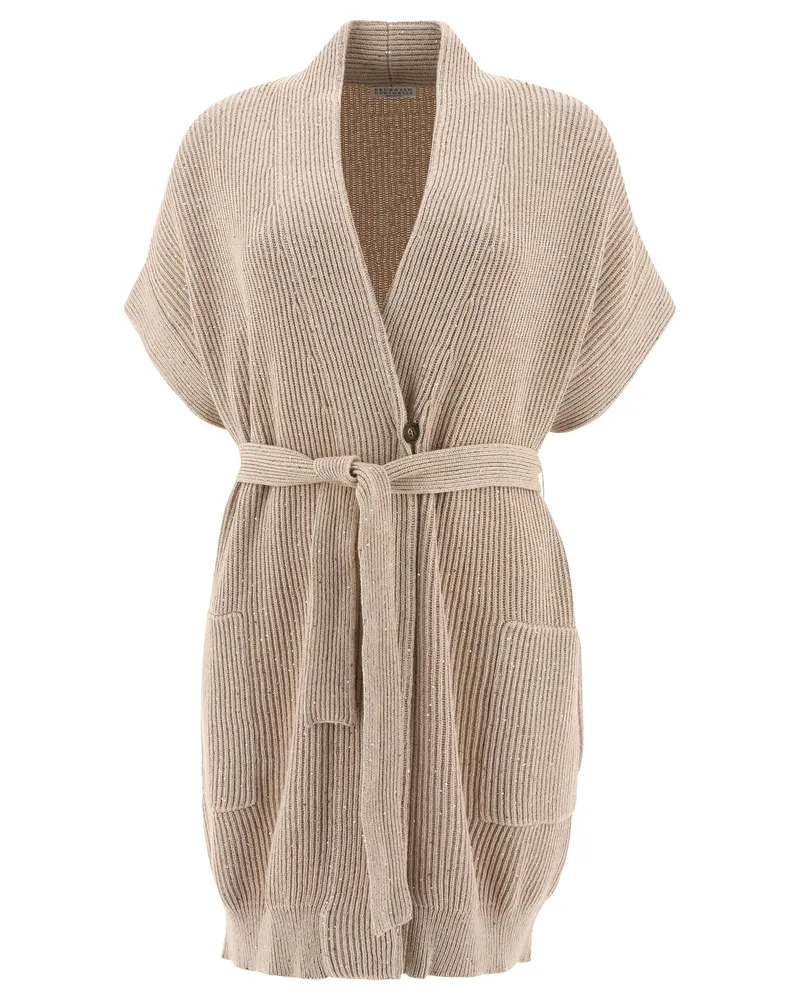 Brunello Cucinelli Diamante“ gerippte Strickjacke Beige