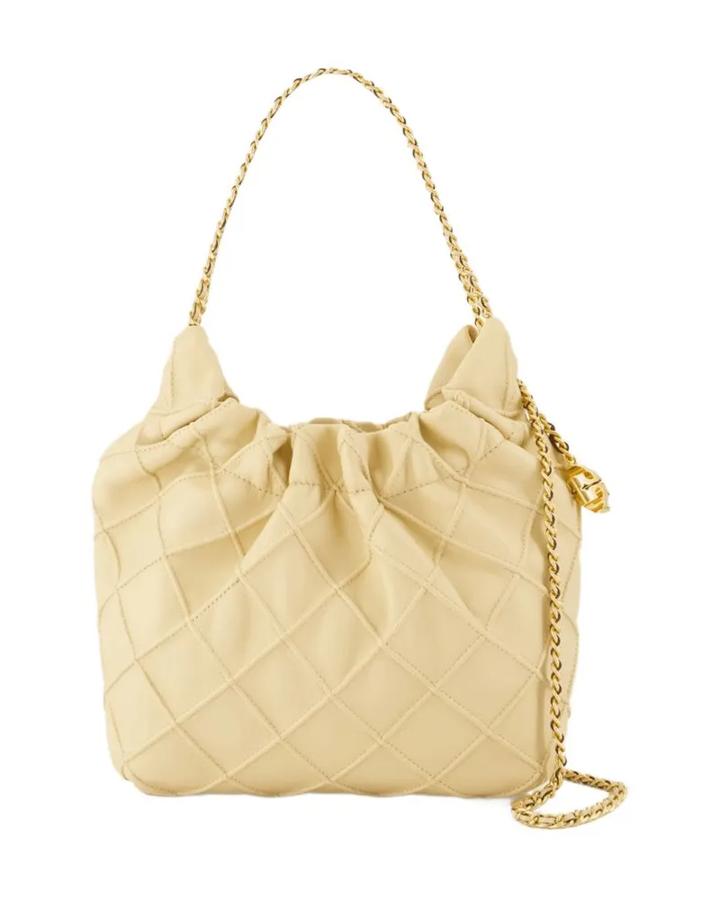 Tory Burch Fleming Mini -Umhängetasche e Leder Beige Weiß
