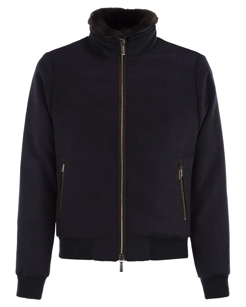 MOORER Bellati Ls9 gepolsterte Bomberjacke in Wolle und Kaschmir Blue