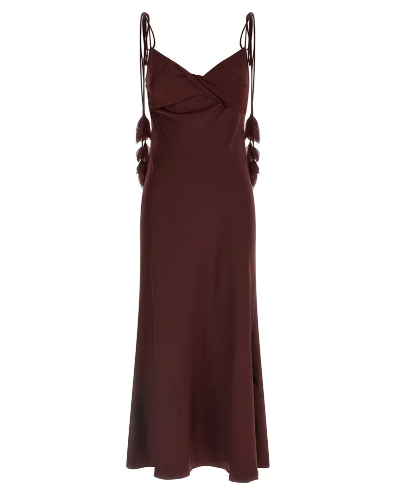 Self-Portrait Selbstporträtkleid „Burgunderrotes Satin-Blumen-Midikleid Bordeaux