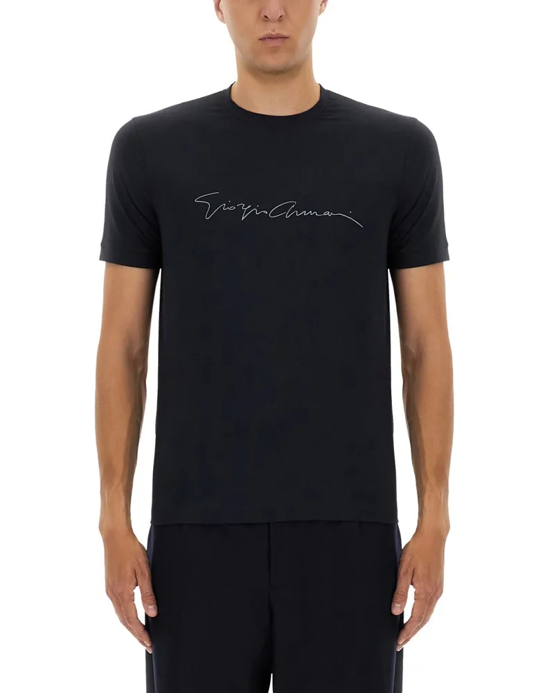 Giorgio Armani Signature Logo T -Shirt Blue