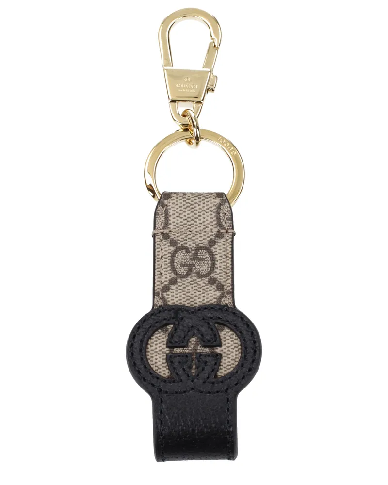 Gucci Schlüsselanhänger Herren Leder Schwarz/Beige -