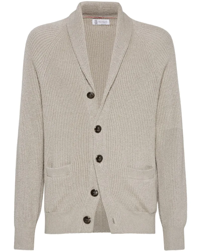 Brunello Cucinelli Cotton gegen Hals -Strickjacke Beige