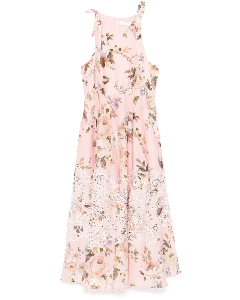 Zimmermann Acacia Broderie Midi Kleid Pink