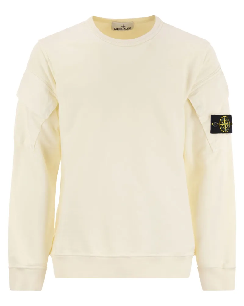 Stone Island Crew Neck Sweatshirt mit Ärmeltaschen Ivory