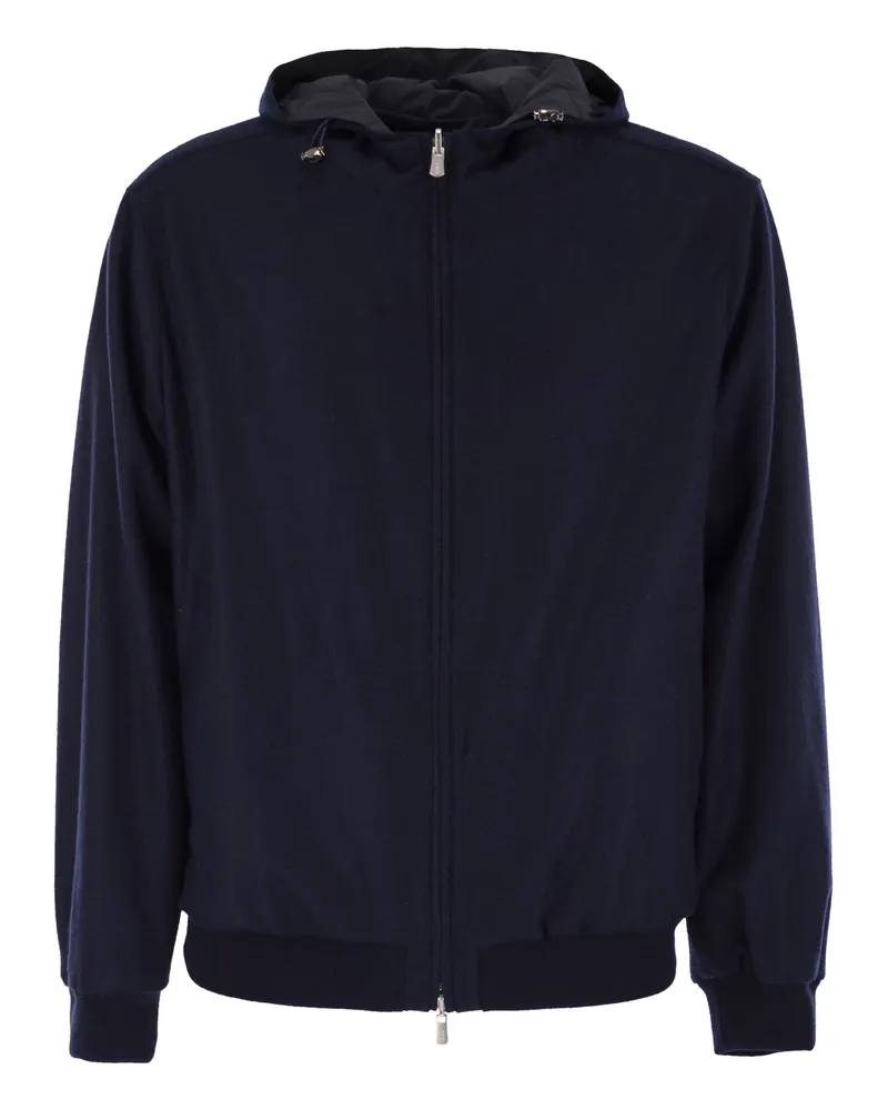 Fedeli reversible Bomberjacke mit Kapuze im Kaschmirflanell und Airstop Blue