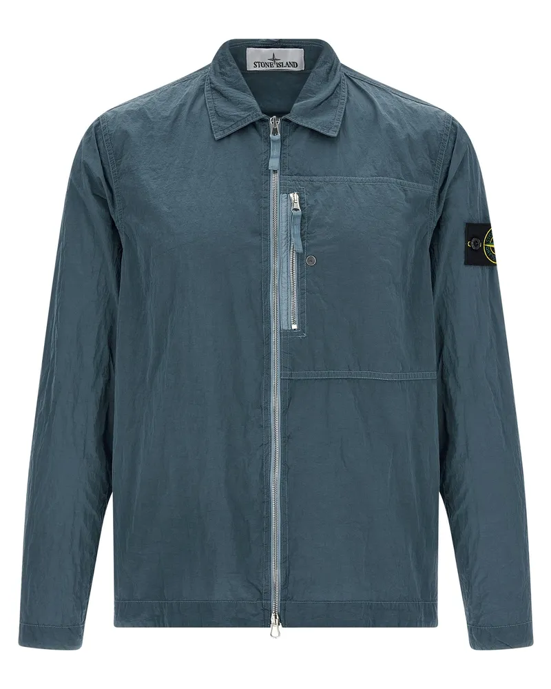 Stone Island Überhemd mit -Logoaufnäher Blue