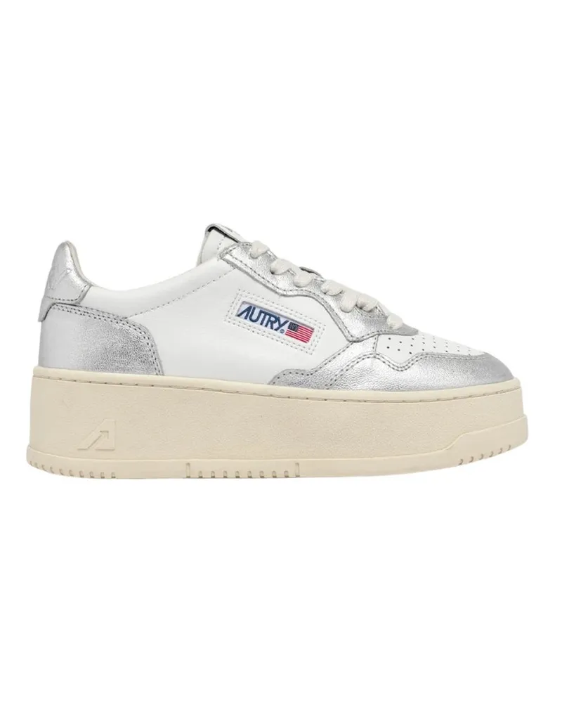 AUTRY Sneakers Plattform niedrig in Pelle Bianca e Argento Wht