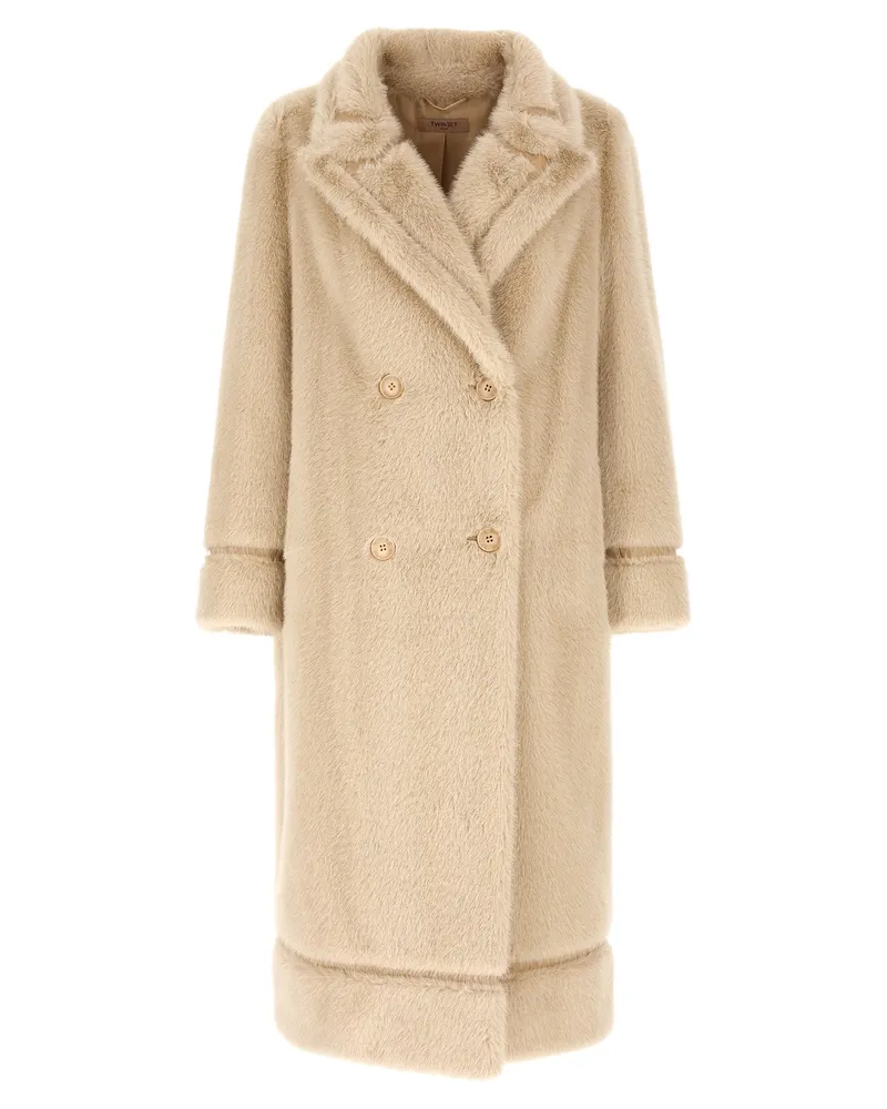 Twin-Set Doppel -Set -Doppelbrustmantel Beige