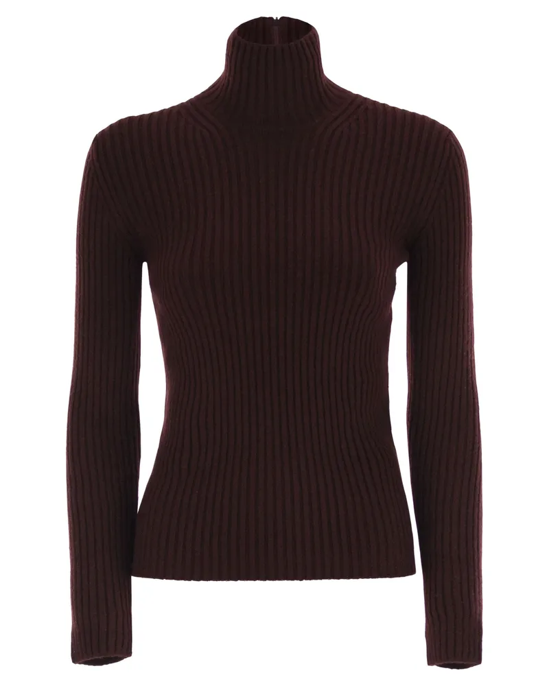 Max Mara Aral1234 gerippte Wolle und Kaschmir -Rollkragenpullover -Jumper Bordeaux