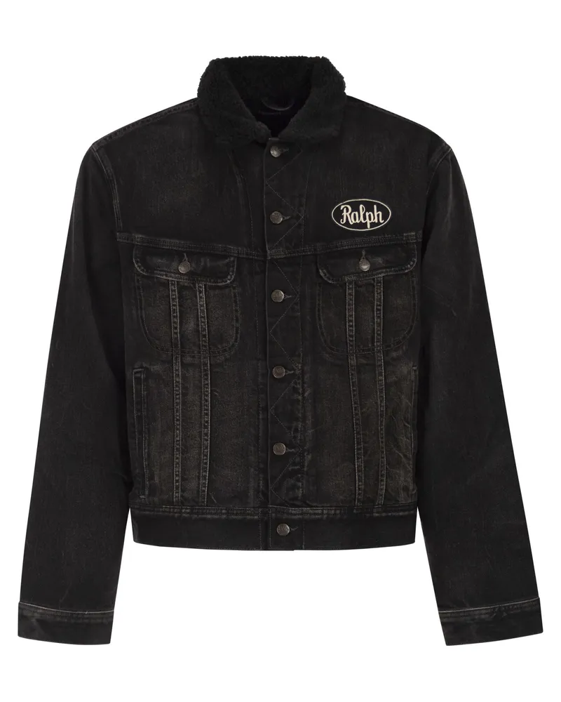 Ralph Lauren Distressed Denim Trucker-Jacke Black