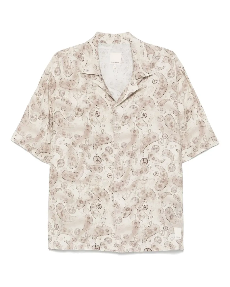 Emporio Armani bedrucktes Leinenmischhemd Beige