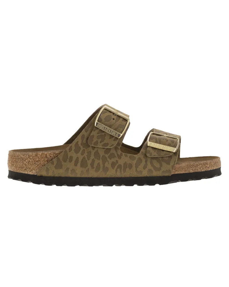 Birkenstock Arizona Leo Sandale mit Schnallen und Animal-Print Brown