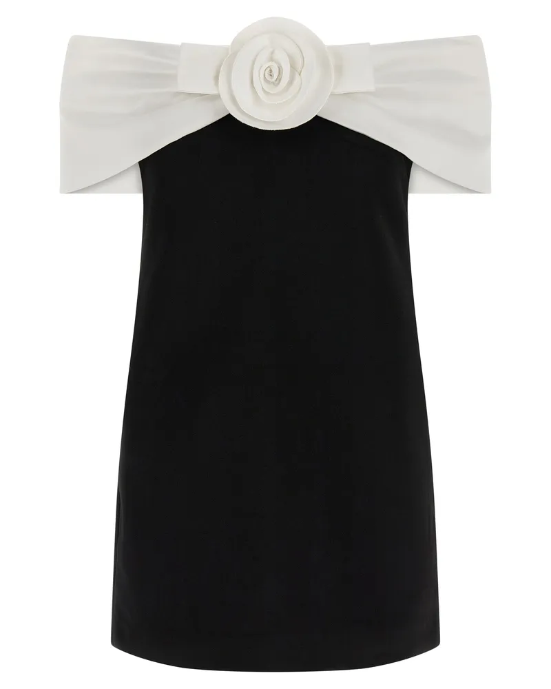 Self-Portrait Selbstporträt-Minikleid „Black Crêpe Flower White