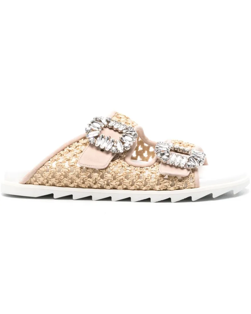 Roger Vivier Slidy viv Raffia Sandalen Beige