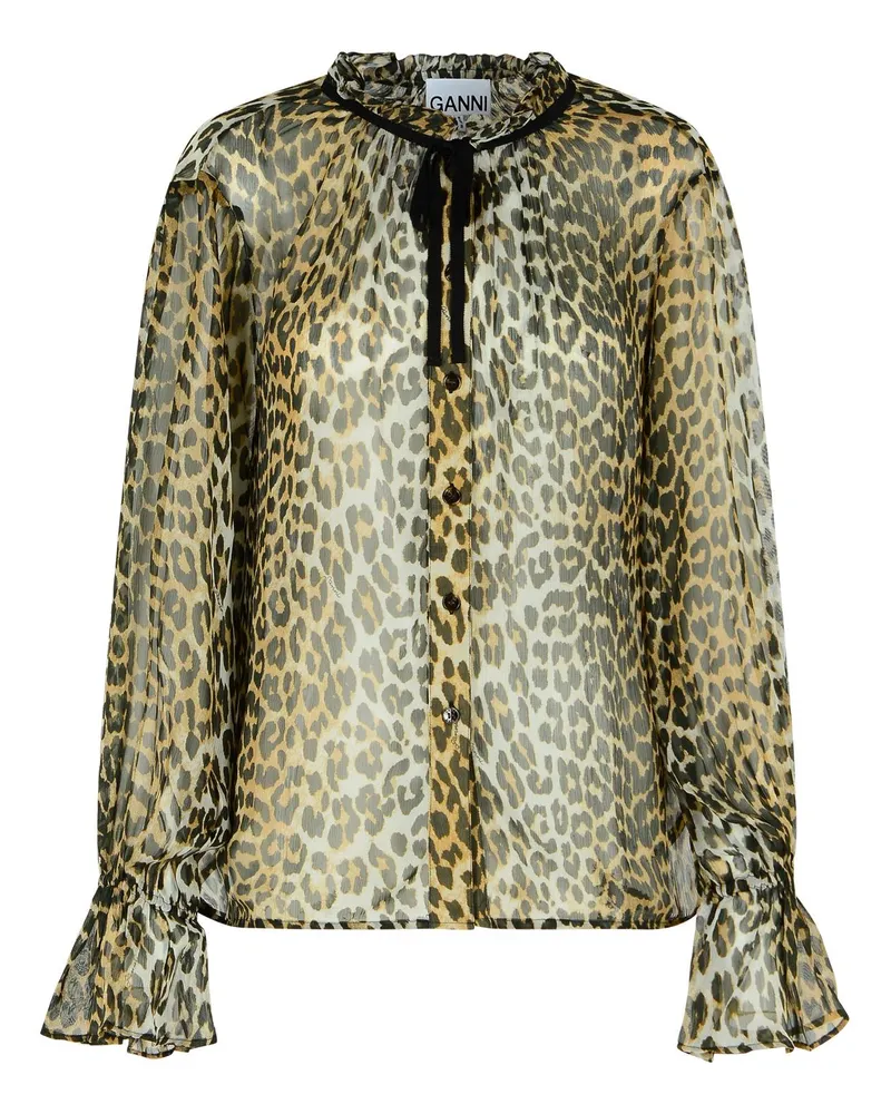 Ganni Leopard Print Viskose -Shirt Multicolor