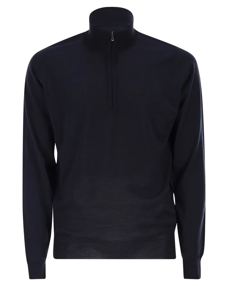 John Smedley Barrow – Hochgeschlossener Pullover mit halbem Reißverschluss Night
