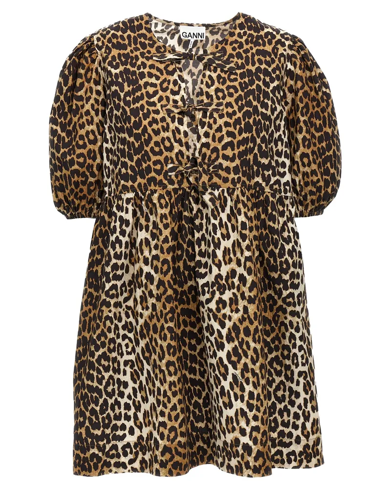 Ganni Leopard Poplin Kleid Multicolor