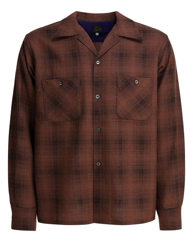 NEEDLES kariertes „One Up“-Wollhemd Bordeaux