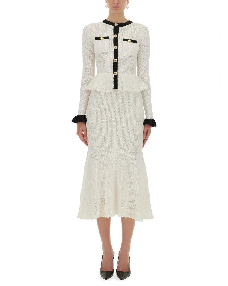 Self-Portrait Perforated Strick Midi Kleid White