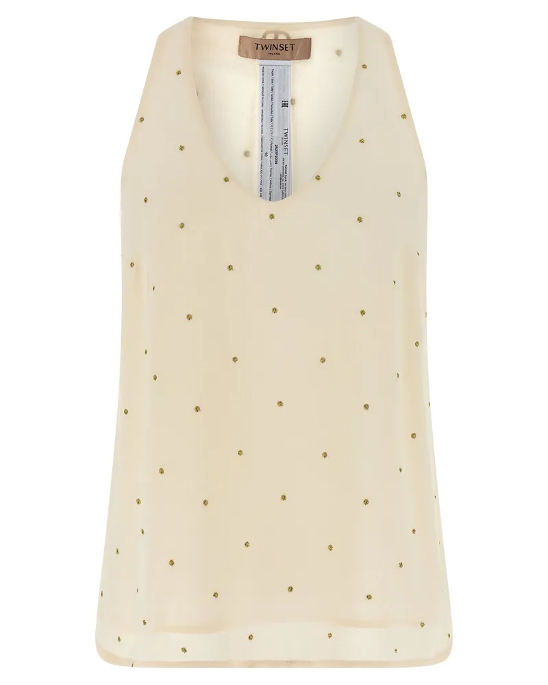 Twin-Set Lurex Stickerei Tank Top Beige
