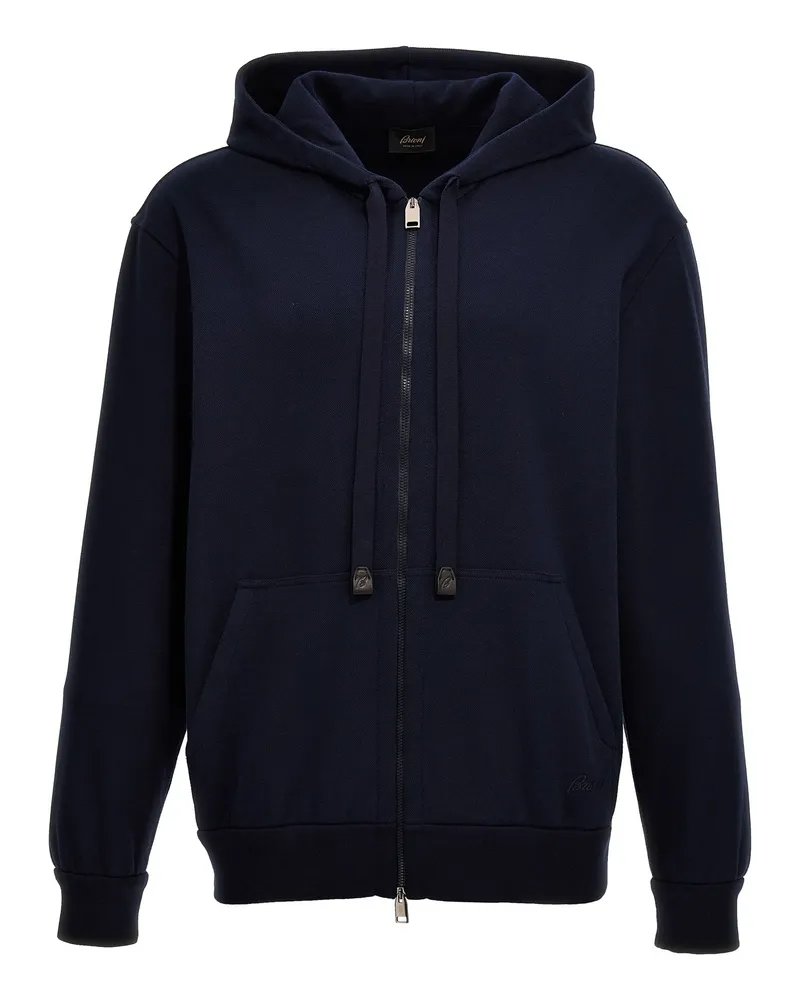 Brioni Piquet Cotton Hoodie Blue