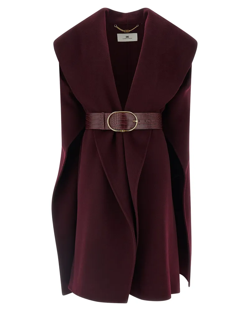 Elisabetta Franchi Double Woll Cape Bordeaux