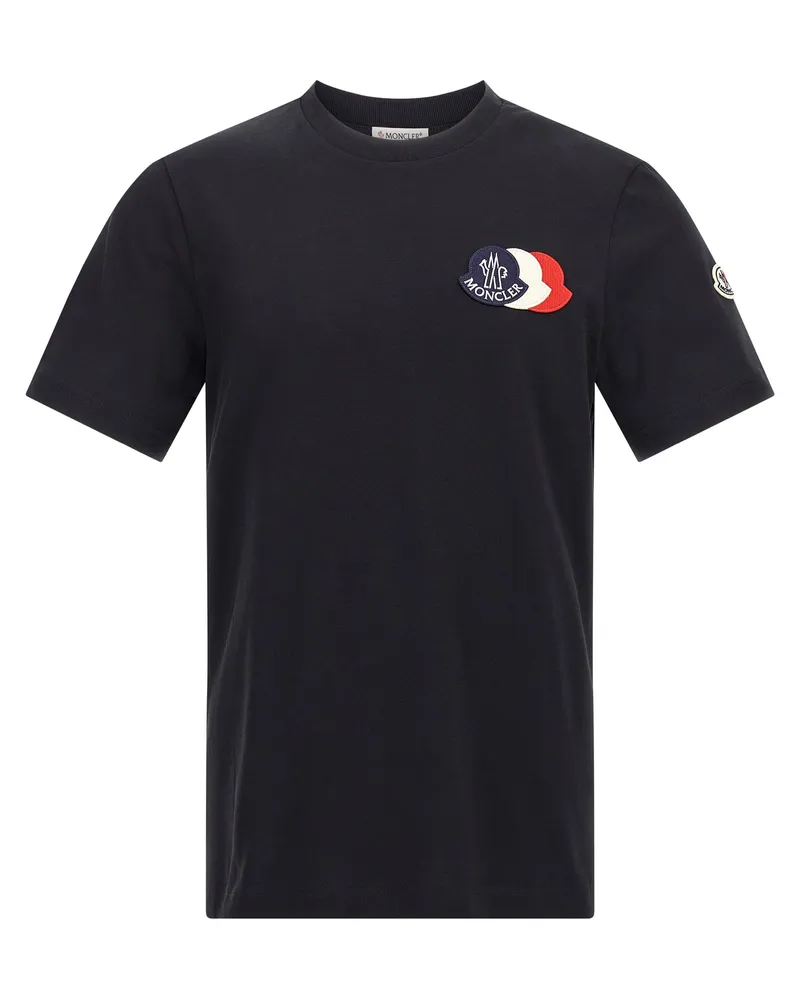 Moncler Tricolor Logo T -Shirt Blue