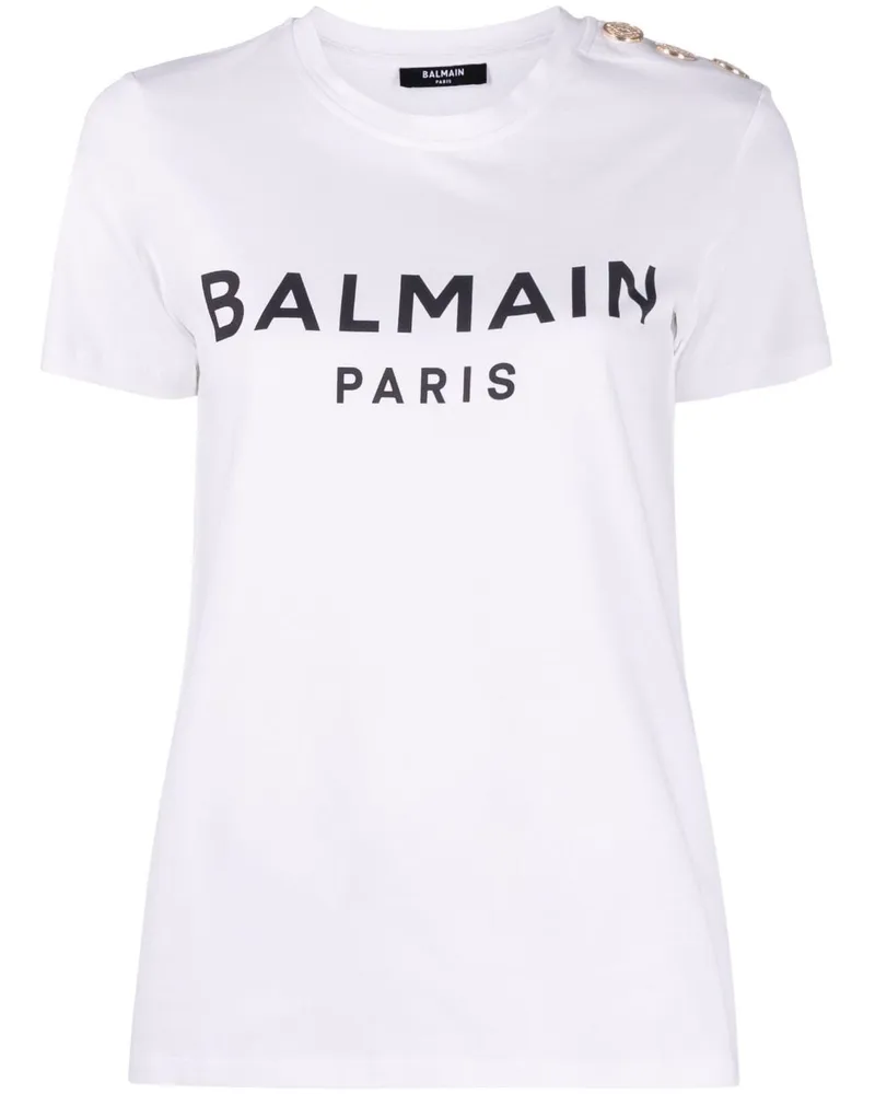 Balmain Logo Bio -Baumwoll -T -Shirt White