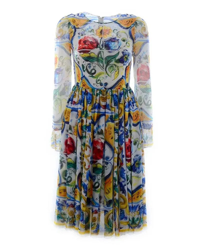 Dolce & Gabbana Maiolika-Seidenkleid White