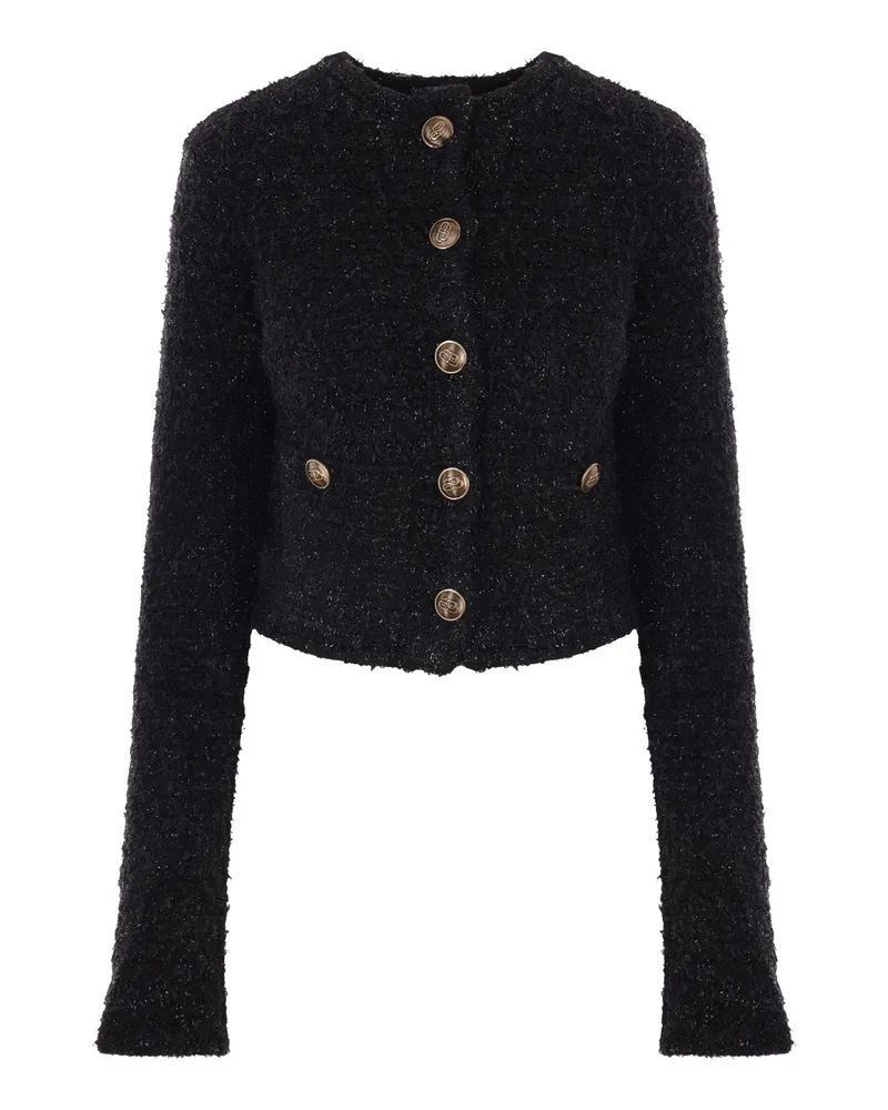 Balenciaga Crop Bouclé Cardigan Black