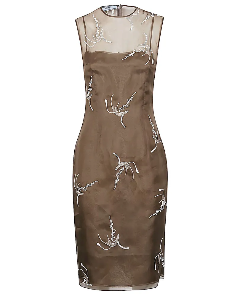 Prada bestickte Seidenkleid Brown