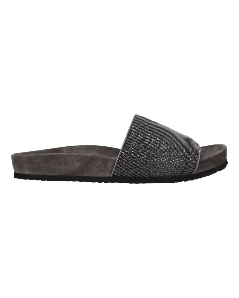 Brunello Cucinelli Damens Hausschuhe und Clogs Wildleder Grau/Dunkelgrau -