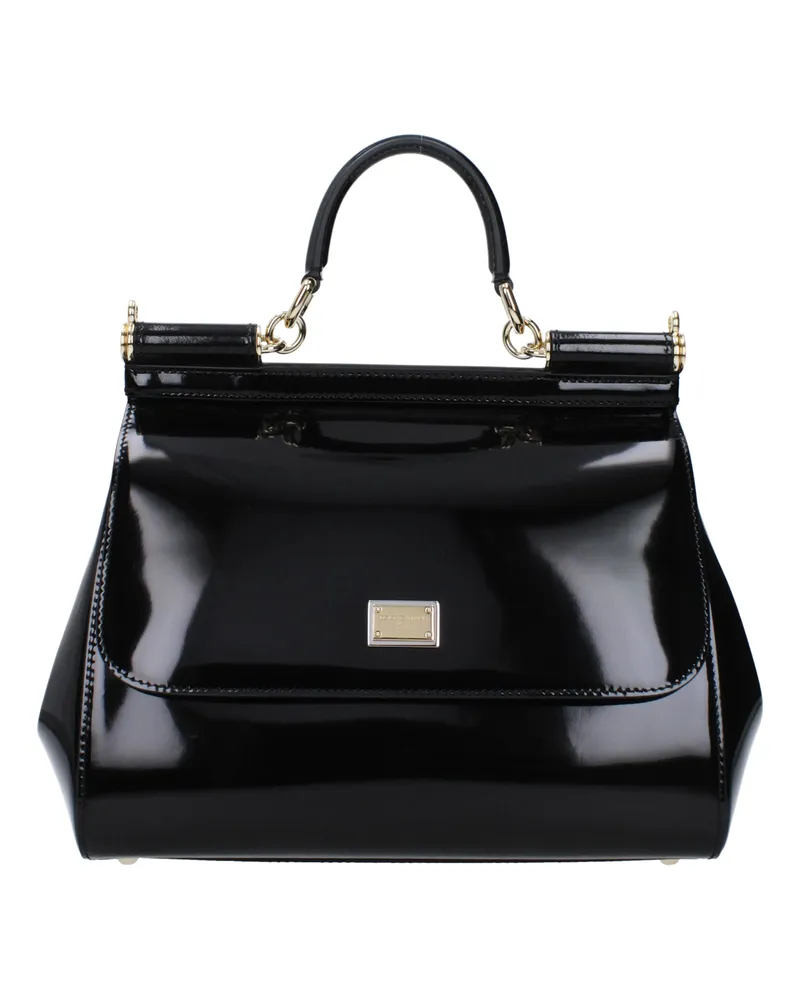 Dolce & Gabbana Dolce&Gabbana Damens Glänzende schwarze Handtaschen von Sicily -