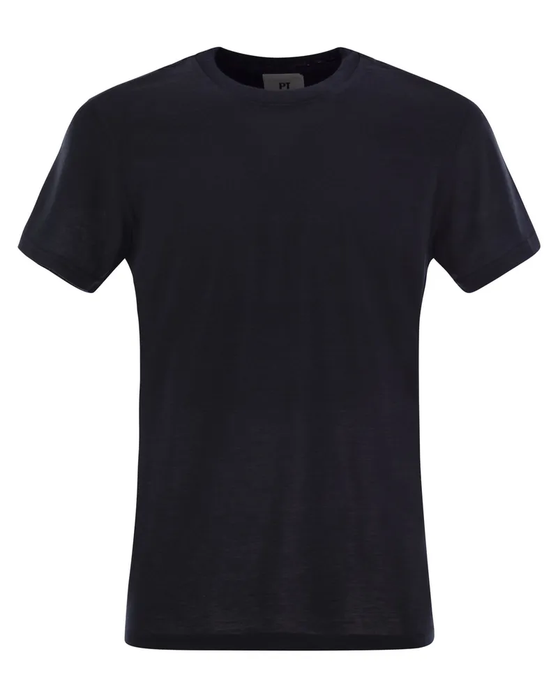 PT TORINO Seide und Baumwoll -T -Shirt Navy