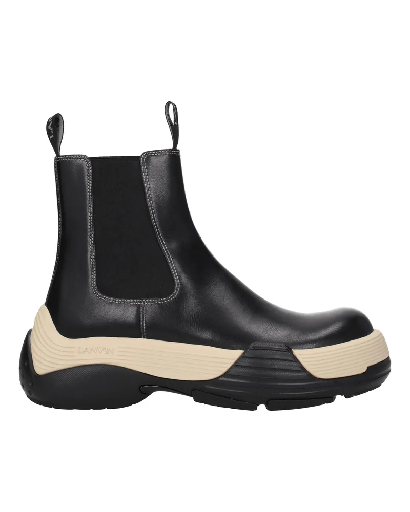 Lanvin Herrens Stiefel Leder Schwarz/Creme -