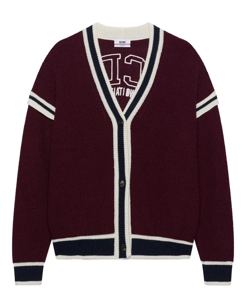 GCDS gestreifte Strickjacke Bordeaux