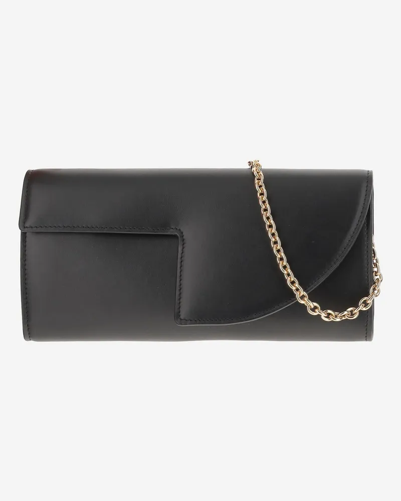 Patou Leder -Kupplungsbeutel mit Kette Black