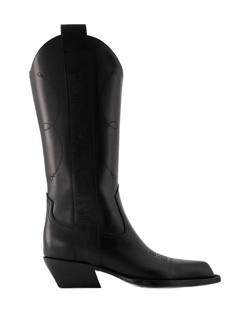 OFF-WHITE Für wandelnde Stiefel von weißem Leder schwarz Black
