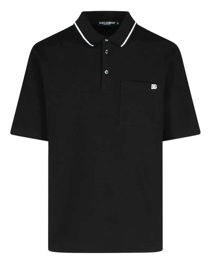 Dolce & Gabbana schwarzes Baumwoll -Polo -Hemd Black