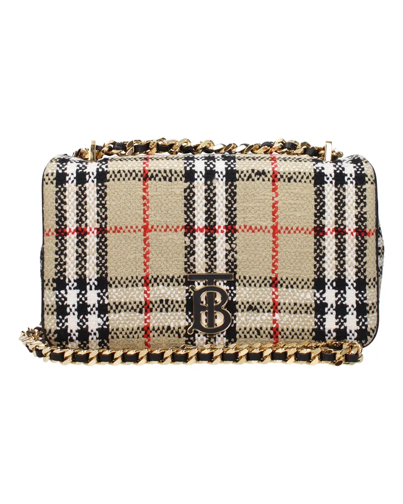 Burberry Lola Damens Umhängetasche aus beigem/schwarzem Stoff -